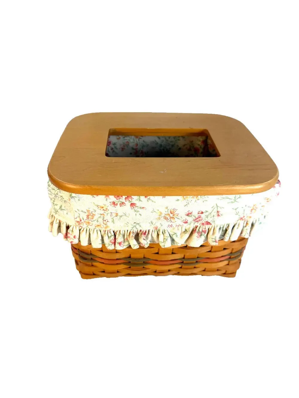 2002 Longaberger Mother's Day Memories Basket w/Floral Liner & Lid 9.5L 7.75W 6H